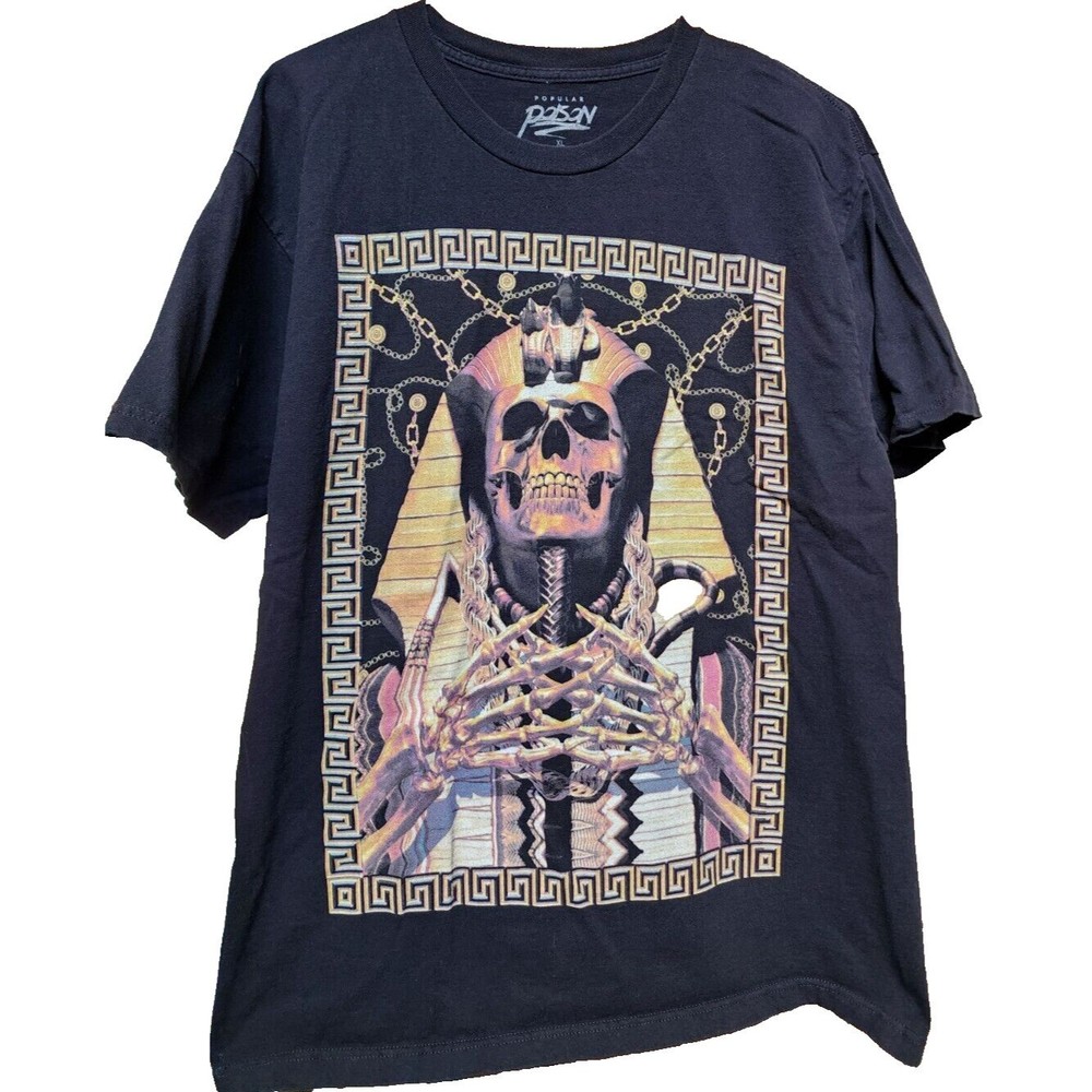 Poison Pharaoh Egyptian Mummy Skull T-Shirt Black Size XL Metal Hair Band 80's